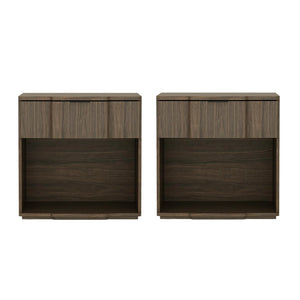 English Elm Nightstand Walnut Finish Single Drawer Mid-Century Bedroom Table with Integrated Metal Pull B365P504340