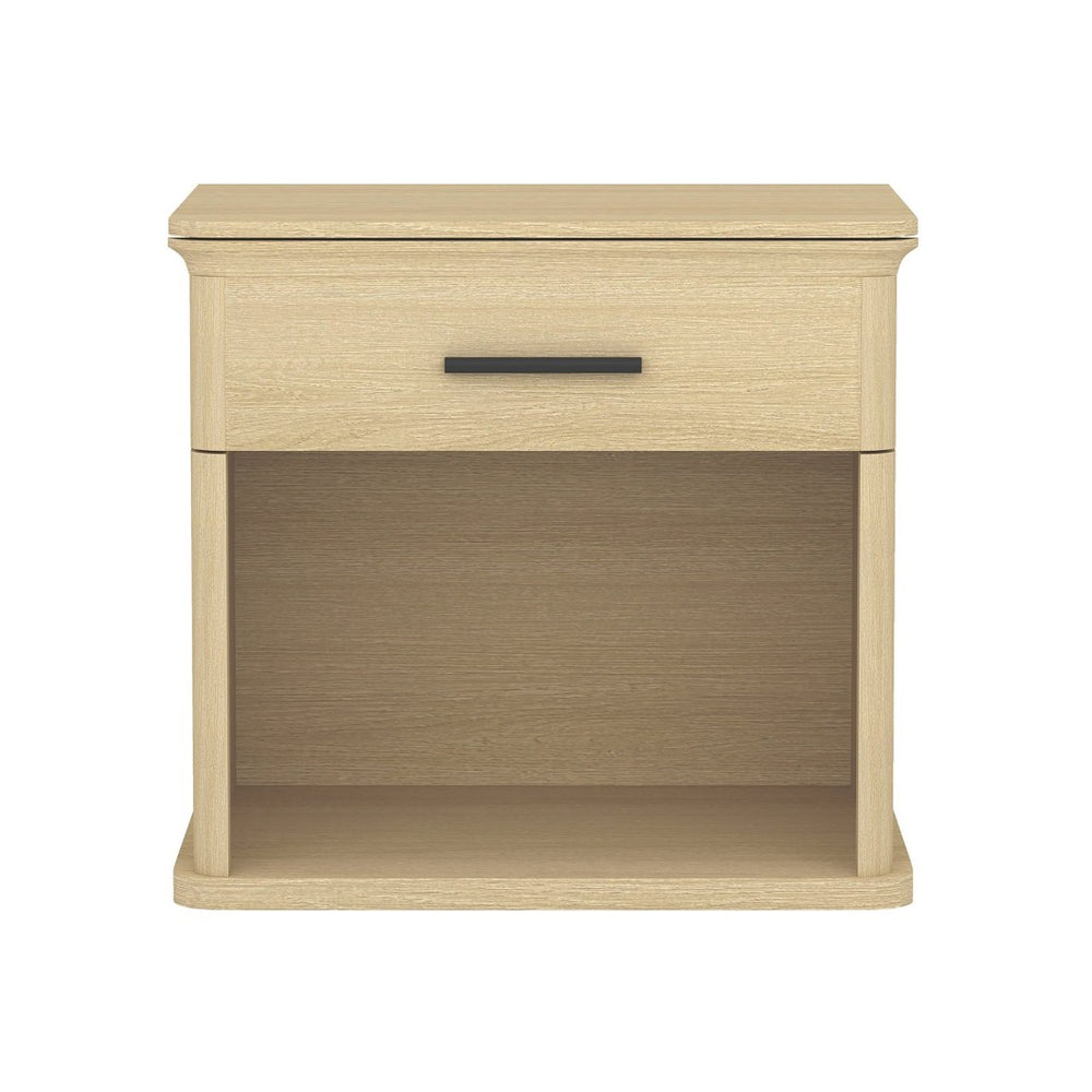 English Elm Nightstand with Open Shelf Single Drawer Modern Wood Grain Finish Bedroom Storage Oak B365P504341