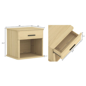 English Elm Nightstand with Open Shelf Single Drawer Modern Wood Grain Finish Bedroom Storage Oak B365P504341