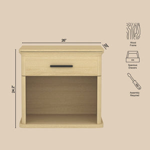 English Elm Nightstand with Open Shelf Single Drawer Modern Wood Grain Finish Bedroom Storage Oak B365P504341
