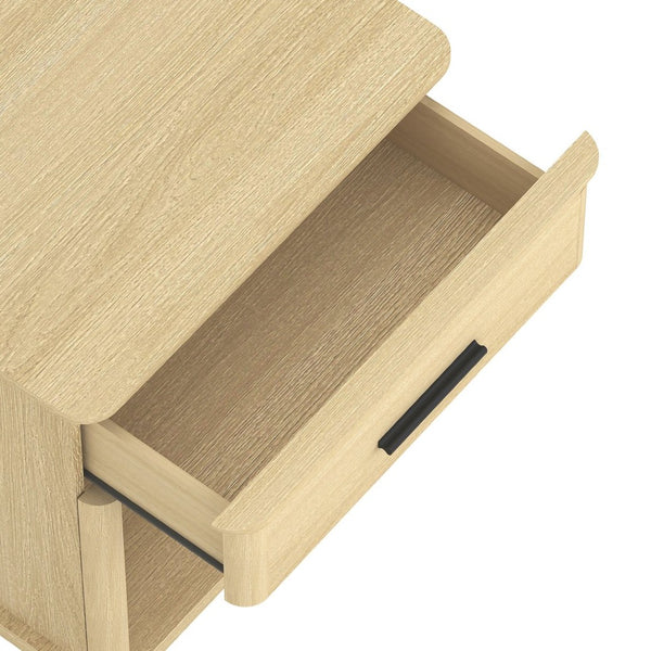 English Elm Nightstand with Open Shelf Single Drawer Modern Wood Grain Finish Bedroom Storage Oak B365P504341