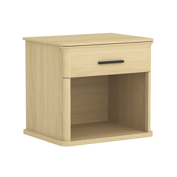 English Elm Nightstand with Open Shelf Single Drawer Modern Wood Grain Finish Bedroom Storage Oak B365P504341