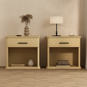 English Elm Nightstand with Open Shelf Single Drawer Modern Wood Grain Finish Bedroom Storage Oak B365P504341