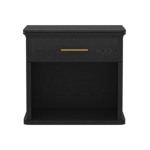 English Elm Nightstand with Open Shelf Single Drawer Modern Wood Grain Finish Bedroom Storage Black B365P504342