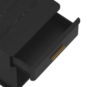 English Elm Nightstand with Open Shelf Single Drawer Modern Wood Grain Finish Bedroom Storage Black B365P504342