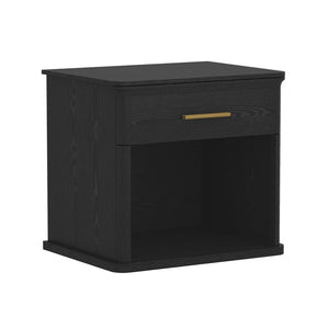 English Elm Nightstand with Open Shelf Single Drawer Modern Wood Grain Finish Bedroom Storage Black B365P504342