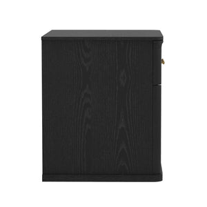 English Elm Nightstand with Open Shelf Single Drawer Modern Wood Grain Finish Bedroom Storage Black B365P504342