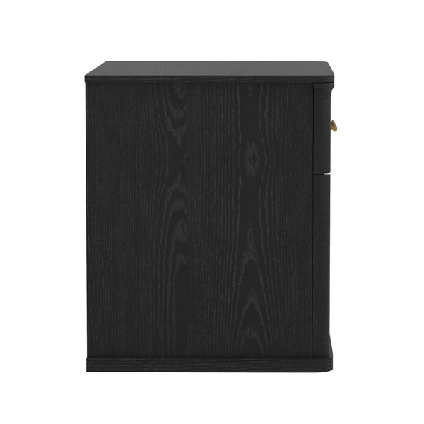 English Elm Nightstand with Open Shelf Single Drawer Modern Wood Grain Finish Bedroom Storage Black B365P504342