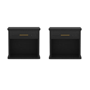 English Elm Nightstand with Open Shelf Single Drawer Modern Wood Grain Finish Bedroom Storage Black B365P504342