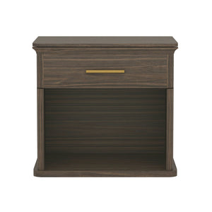 English Elm Nightstand with Open Shelf Single Drawer Modern Wood Grain Finish Bedroom Storage Walnut B365P504343