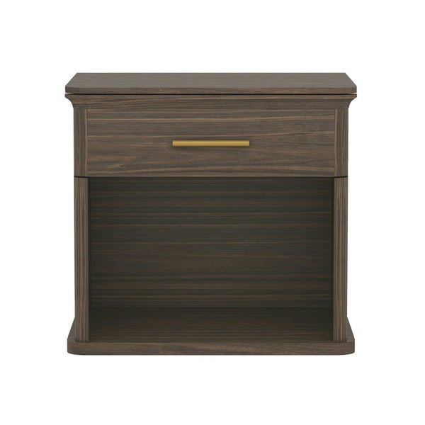 English Elm Nightstand with Open Shelf Single Drawer Modern Wood Grain Finish Bedroom Storage Walnut B365P504343