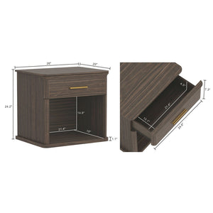 English Elm Nightstand with Open Shelf Single Drawer Modern Wood Grain Finish Bedroom Storage Walnut B365P504343