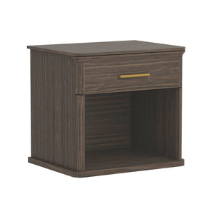 English Elm Nightstand with Open Shelf Single Drawer Modern Wood Grain Finish Bedroom Storage Walnut B365P504343