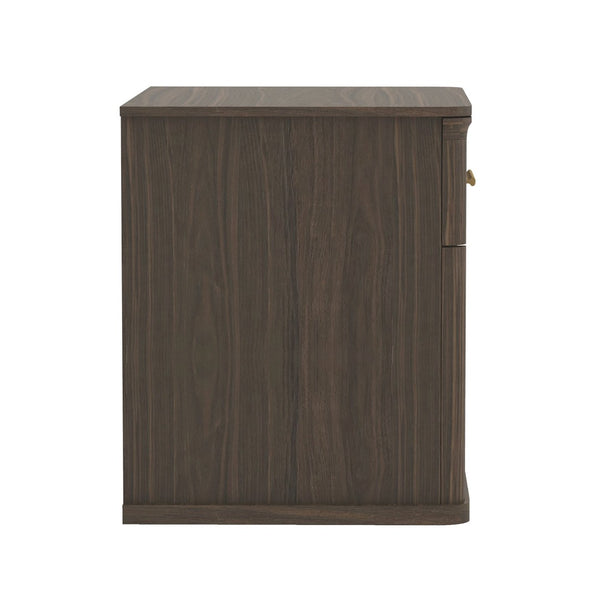 English Elm Nightstand with Open Shelf Single Drawer Modern Wood Grain Finish Bedroom Storage Walnut B365P504343