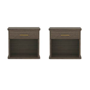 English Elm Nightstand with Open Shelf Single Drawer Modern Wood Grain Finish Bedroom Storage Walnut B365P504343