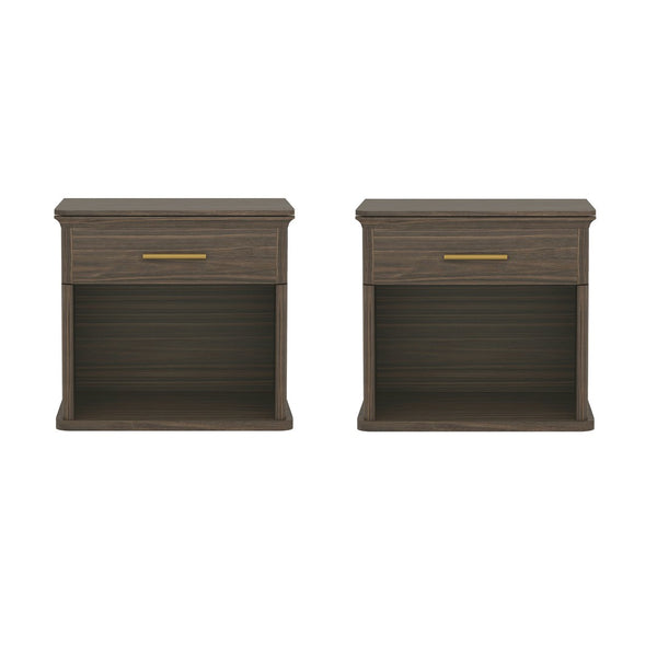 English Elm Nightstand with Open Shelf Single Drawer Modern Wood Grain Finish Bedroom Storage Walnut B365P504343