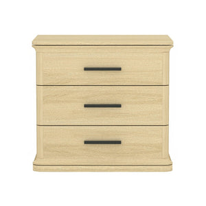 English Elm Nightstand with Three Drawers in Warm Wood Grain Laminate for Modern Bedroom Storage Oak B365P504344