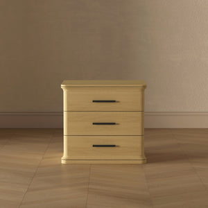 English Elm Nightstand with Three Drawers in Warm Wood Grain Laminate for Modern Bedroom Storage Oak B365P504344