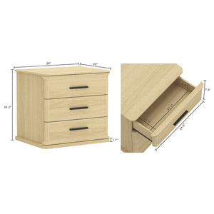 English Elm Nightstand with Three Drawers in Warm Wood Grain Laminate for Modern Bedroom Storage Oak B365P504344