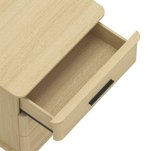English Elm Nightstand with Three Drawers in Warm Wood Grain Laminate for Modern Bedroom Storage Oak B365P504344
