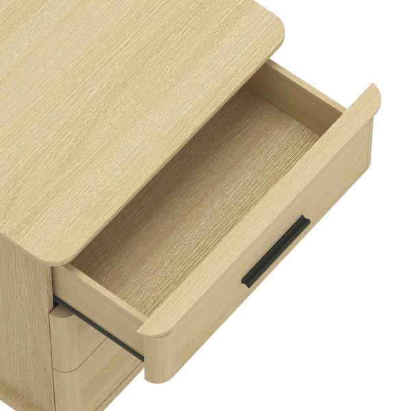 English Elm Nightstand with Three Drawers in Warm Wood Grain Laminate for Modern Bedroom Storage Oak B365P504344