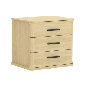 English Elm Nightstand with Three Drawers in Warm Wood Grain Laminate for Modern Bedroom Storage Oak B365P504344