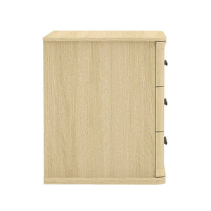 English Elm Nightstand with Three Drawers in Warm Wood Grain Laminate for Modern Bedroom Storage Oak B365P504344