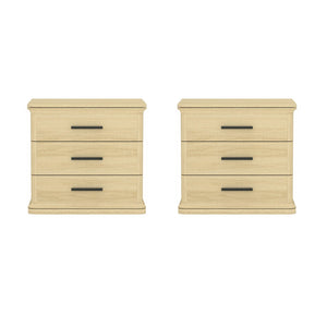 English Elm Nightstand with Three Drawers in Warm Wood Grain Laminate for Modern Bedroom Storage Oak B365P504344
