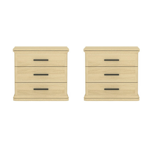 English Elm Nightstand with Three Drawers in Warm Wood Grain Laminate for Modern Bedroom Storage Oak B365P504344