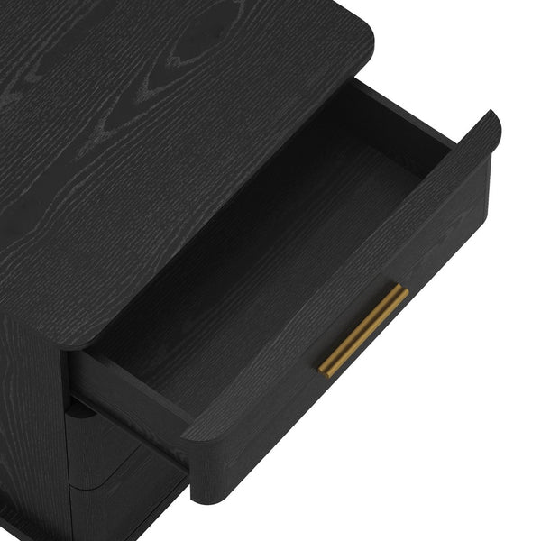English Elm Nightstand with Three Drawers in Warm Wood Grain Laminate for Modern Bedroom Storage Black B365P504345