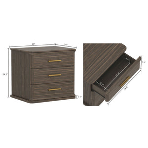 English Elm Nightstand with Three Drawers in Warm Wood Grain Laminate for Modern Bedroom Storage Walnut B365P504346
