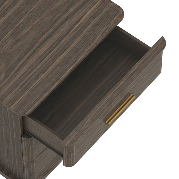 English Elm Nightstand with Three Drawers in Warm Wood Grain Laminate for Modern Bedroom Storage Walnut B365P504346