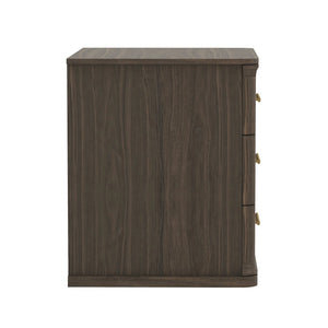 English Elm Nightstand with Three Drawers in Warm Wood Grain Laminate for Modern Bedroom Storage Walnut B365P504346