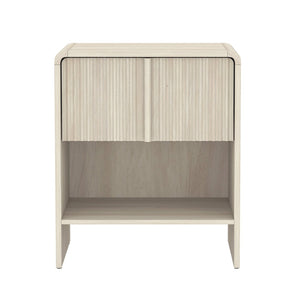 English Elm Nightstand with Fluted Drawer Front Open Shelf and Whitewashed Wood Grain Finish Oak B365P504347