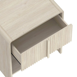 English Elm Nightstand with Fluted Drawer Front Open Shelf and Whitewashed Wood Grain Finish Oak B365P504347
