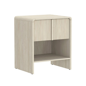 English Elm Nightstand with Fluted Drawer Front Open Shelf and Whitewashed Wood Grain Finish Oak B365P504347