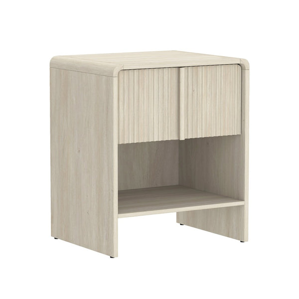 English Elm Nightstand with Fluted Drawer Front Open Shelf and Whitewashed Wood Grain Finish Oak B365P504347