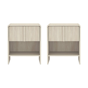 English Elm Nightstand with Fluted Drawer Front Open Shelf and Whitewashed Wood Grain Finish Oak B365P504347