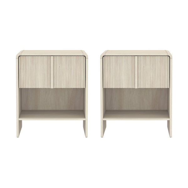 English Elm Nightstand with Fluted Drawer Front Open Shelf and Whitewashed Wood Grain Finish Oak B365P504347