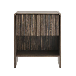 English Elm Nightstand with Fluted Drawer Front Open Shelf and Whitewashed Wood Grain Finish Dark Walnut B365P504348