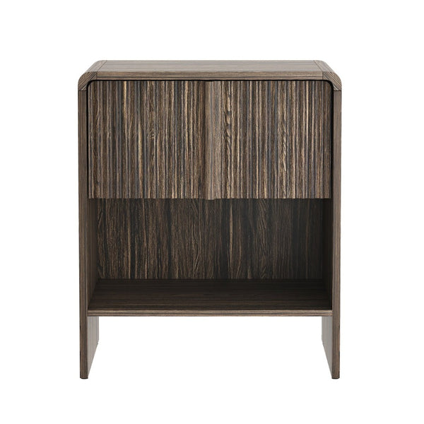 English Elm Nightstand with Fluted Drawer Front Open Shelf and Whitewashed Wood Grain Finish Dark Walnut B365P504348
