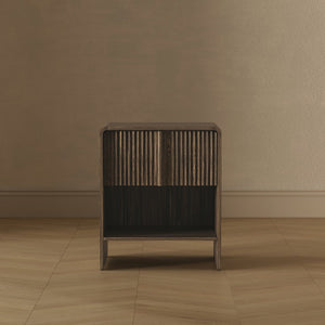 English Elm Nightstand with Fluted Drawer Front Open Shelf and Whitewashed Wood Grain Finish Dark Walnut B365P504348