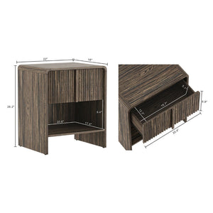 English Elm Nightstand with Fluted Drawer Front Open Shelf and Whitewashed Wood Grain Finish Dark Walnut B365P504348