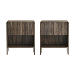 English Elm Nightstand with Fluted Drawer Front Open Shelf and Whitewashed Wood Grain Finish Dark Walnut B365P504348