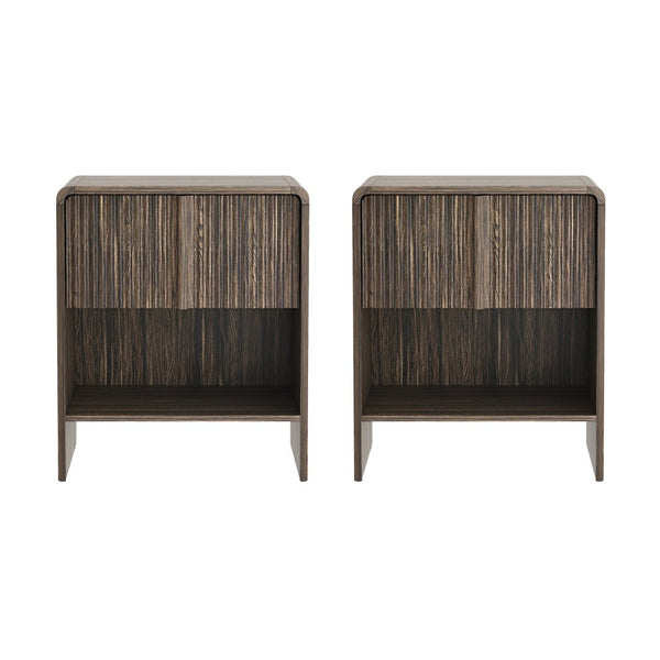English Elm Nightstand with Fluted Drawer Front Open Shelf and Whitewashed Wood Grain Finish Dark Walnut B365P504348
