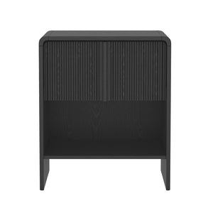 English Elm Nightstand with Fluted Drawer Front Open Shelf and Whitewashed Wood Grain Finish Black B365P504349