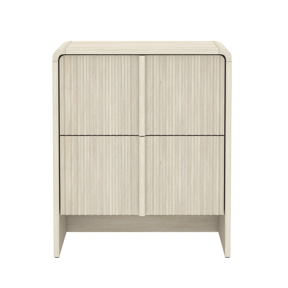 English Elm Nightstand with Fluted Drawers Whitewashed Finish Compact Bedside Table for Coastal Rooms Oak B365P504350