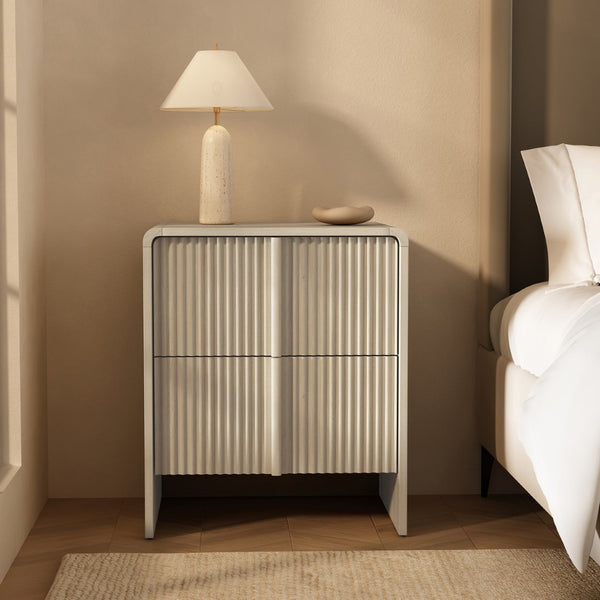 English Elm Nightstand with Fluted Drawers Whitewashed Finish Compact Bedside Table for Coastal Rooms Oak B365P504350
