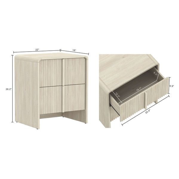 English Elm Nightstand with Fluted Drawers Whitewashed Finish Compact Bedside Table for Coastal Rooms Oak B365P504350