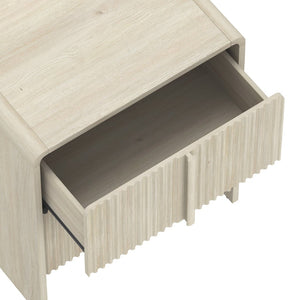 English Elm Nightstand with Fluted Drawers Whitewashed Finish Compact Bedside Table for Coastal Rooms Oak B365P504350